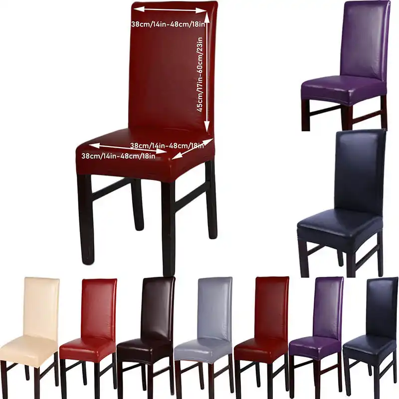 Stretch Solid Pu Leather Waterproof Dining Chair Covers Slipcover Removable Short Chair Cover For Home Party Wedding Decoration Chair Cover Aliexpress