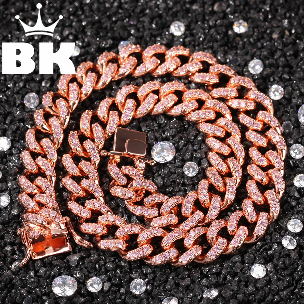 THE BLING KING 12 мм микро проложить Iced CZ кубинские звенья ожерелья розовый и фиолетовый Роскошные Bling ювелирные изделия мода хип-хоп для мужчин