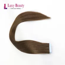 LuxyBeauty лента в Волосы remy наращивания на заколках человеческие волосы#4 темно-коричневый 1" 14" 1" 22" 10/20/40/80 шт. прямые шелковистые волосы на Клейкой Ленте имитирующей кожу