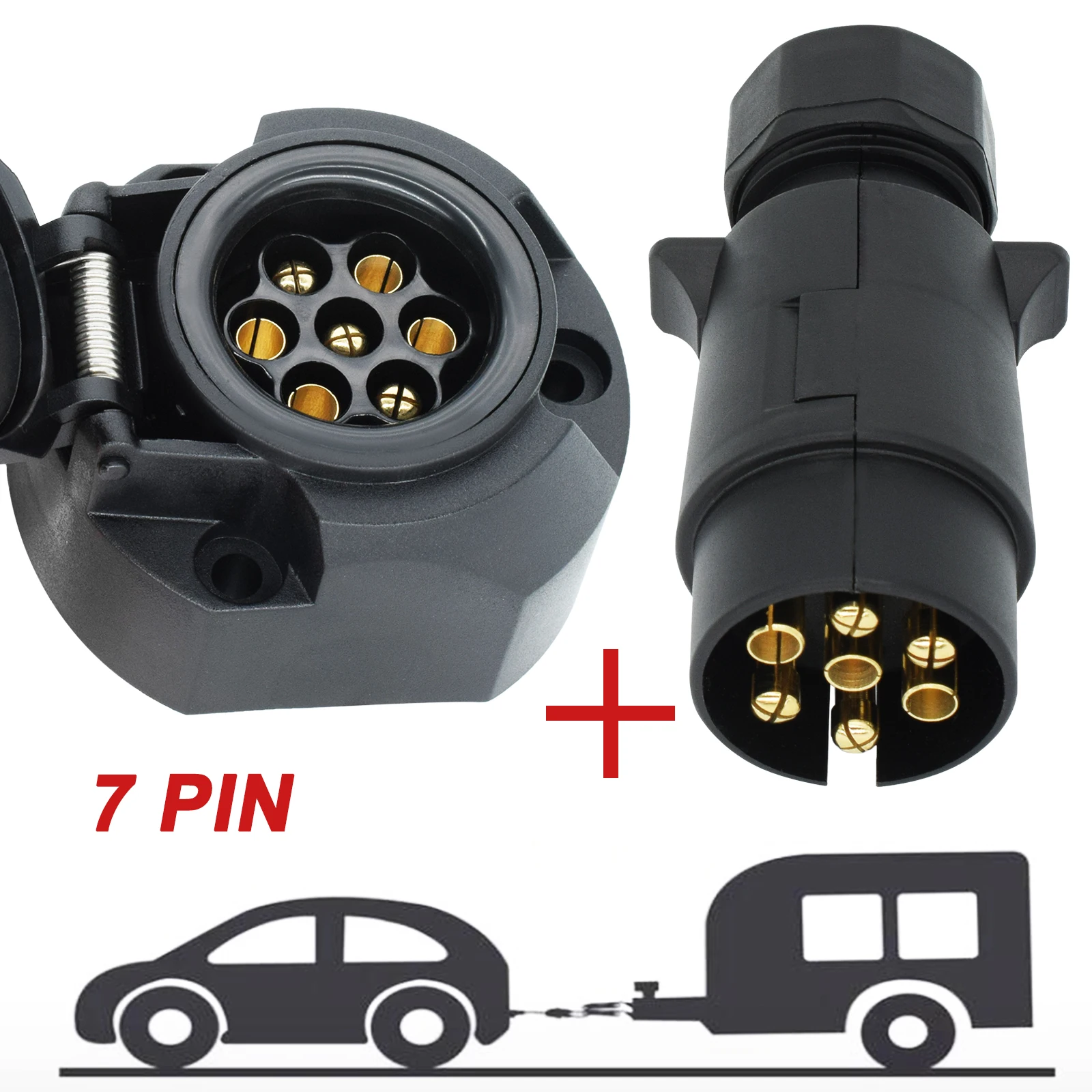 7 Pin 12V European Trailer Socket + Plug Tow Bar Electrics Connector Adapter For RV Truck Vans Caravans Transfer Signal Adapter viborg x 4pcs vr109 pure copper none plated solder rca plug connector