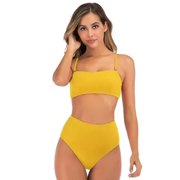 

2020 New Bikini Set Women Swimwear High Waist Sexy Bikini Pure Color Women Swimsuit Padded Bathing Suit Monokin plus size