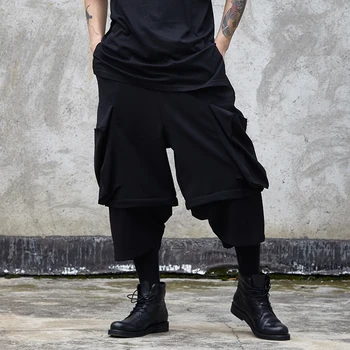 

2020 New Men's Personality Trendy Men's Nine Pants Hair Stylist Harlan Pants Men's hiphop Loose Wide Leg Pants