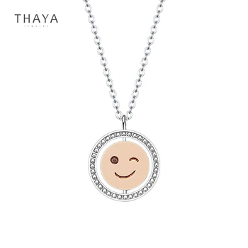 

Thaya Fashion Design Smiley Necklace Silver Color Plated18k Gold Zircon Enamel Pendant Necklace 45cm For Women Fine Jewelry gift