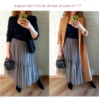 Maxi Long Tulle Skirts for Women Black Gothic Pleated Skirt Casual Party Fairycore Summer Winter Jupe Longue 2022 Falda Mujer - Image 3