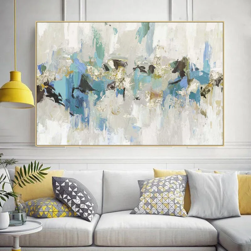 Gold Leaf Picture Art Hand Painted Modern Abstract Oil Painting On Canvas Wall For Living Room Home Decoration No Framed | Дом и сад
