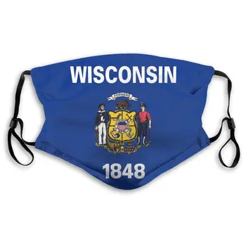 

Flag Of Wisconsin Masks With filter Washable & Reusable Anti Dust Breathable Mask With Adjustable Ear Loops for Men & Women