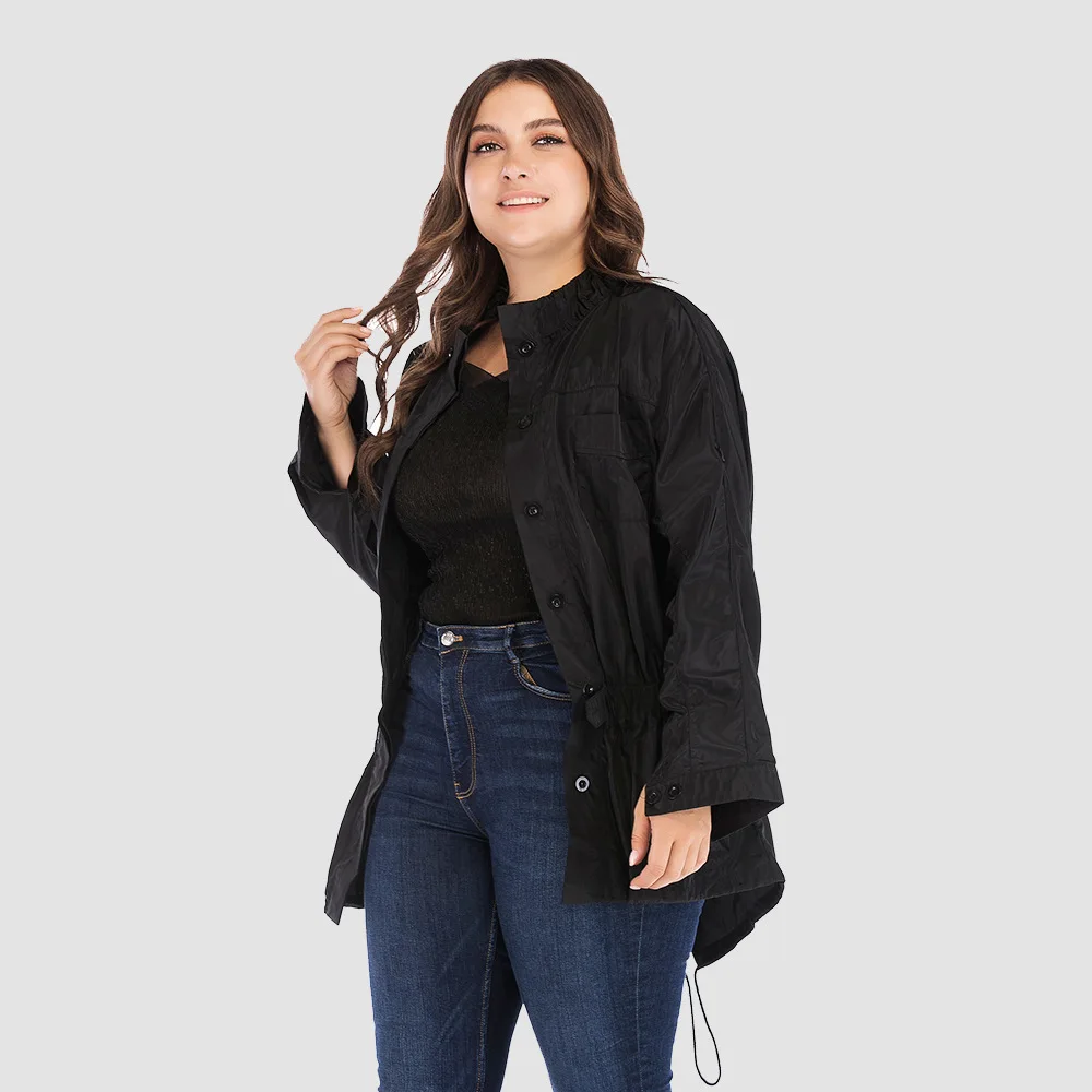 4XL плюс размер женские пальто Мода весна-осень однотонные повседневные женские пальто и куртки черная тонкая женская одежда