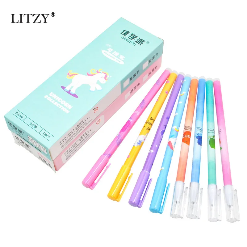 

4Pc/Set Cute Erasable Pen 0.55mm Blue Black Ink Magic Refill Unicorn Gel Pen Exam Office kawaii School Supplies Stationery