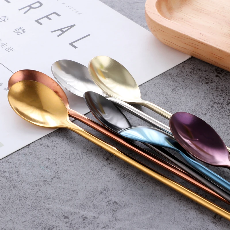 8Colors Mixing Cocktail Spoon Top Grade 201 Stainless steel Gold Silverware Tea-drop Spoons Stirring Spoon Bar Bartender Tools