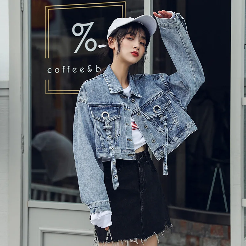 

Japanese-style Loose-Fit Short Jeans Coat Women's 2019 Autumn New Style Europe And America INS Ventilation Network Red Versatile