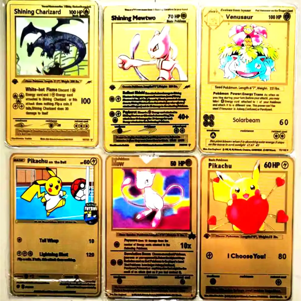 ポケモン金属カードゲームアニメバトルカードゴールドリザードンピカチュウコレクションカードアクションフィギュアモデル子供のおもちゃ Game Collection Cards Aliexpress