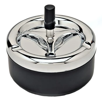 

HLZS-Round Push Down Cigarette Ashtray with Spinning Tray, Black
