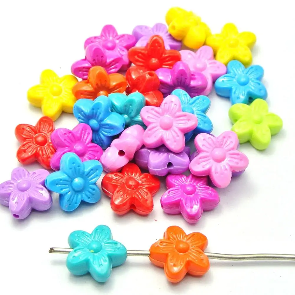 50 Mixed Bubblegum Color Acrylic Flower Charm Beads 15mm Jewelry Making | Украшения и аксессуары