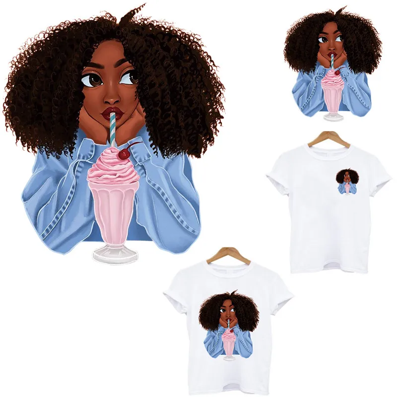 

Beautiful black beauty girls thermo stickers on clothes heat-sensitive patches iron on transfers for clothing custom patch