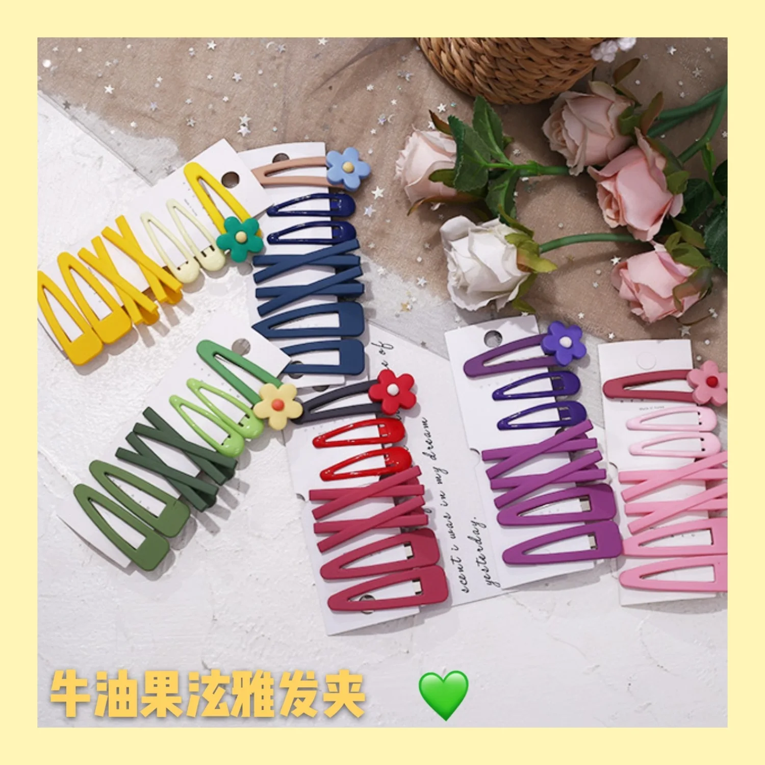 

Lovely Flower Avocado Side Clip Girl Bangs Flower Hairpin Color Drop Clip