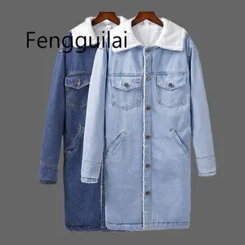 

2020 Spring Autumn Winter Women's Denim Wool Coat New Fashion Long Woolen Coat Loose Type Female Winter Wool Jackets Female Outw