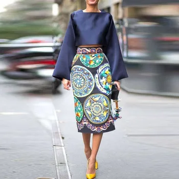 

Skirt Suit Printing Long Sleeve Long