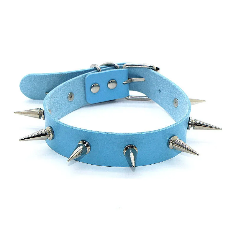 2024 Neue Punk Spike Halsband Halskette aus Leder mit Nieten und Anhänger Gothic Schmuck 3