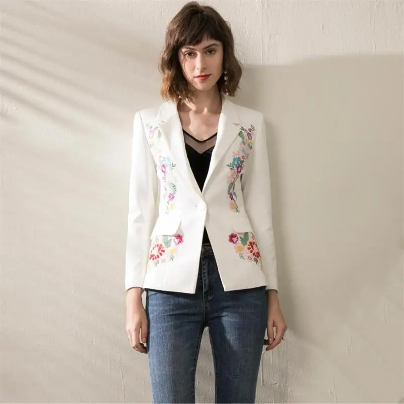 

Elegant Blazer Feminino 2019 High Quality Newest Designer Blazer Women Long Sleeve Single Button Flowers Embroidery Jacket