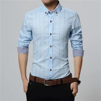 

plaid mens shirts slim fit cotton 2018 mens dress shirts male clothes social long sleeve casual shirt men plus size 4XL 5XL