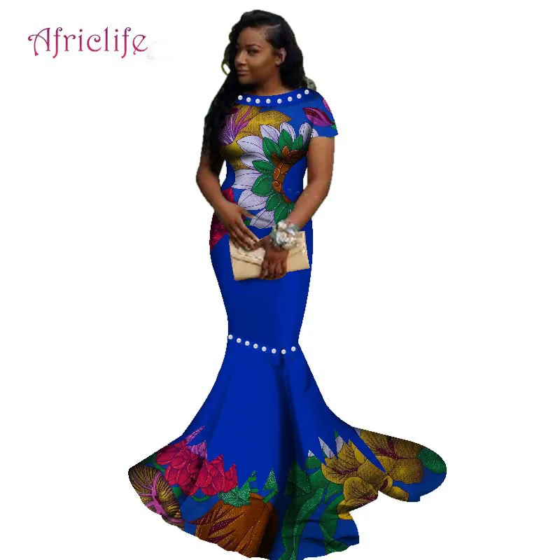 Африканские длинные платья для женщин, Африканский воск, цветочный принт, платье Базен Riche, одежда, традиционный жемчуг, дизайнерская одежда WY2608