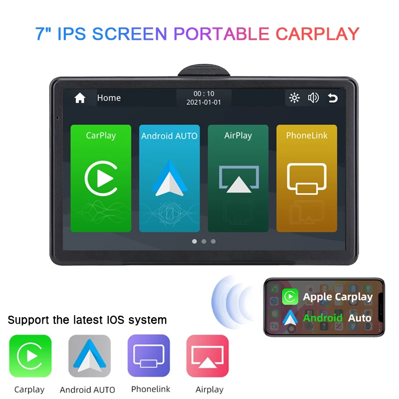 7 Pollici Portatile Wireless Carplay Stereo Sistema Linux Radio Multimedia Bluetooth 5.0 Supporto Stereo Carplay Android Auto
