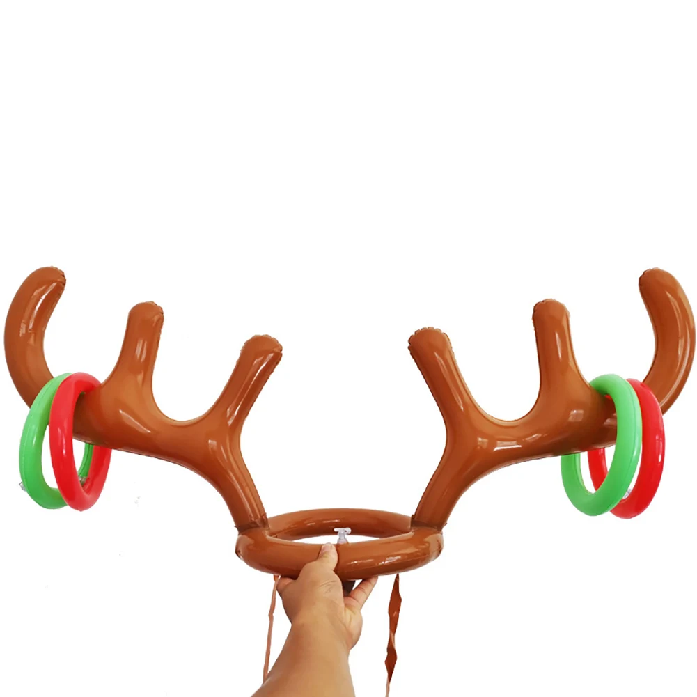 

Christmas Party Toss Game Inflatable Reindeer Antler Hat with Rings Hats Inflatable Reindeer Antler Ring Toss Game New Year Hat