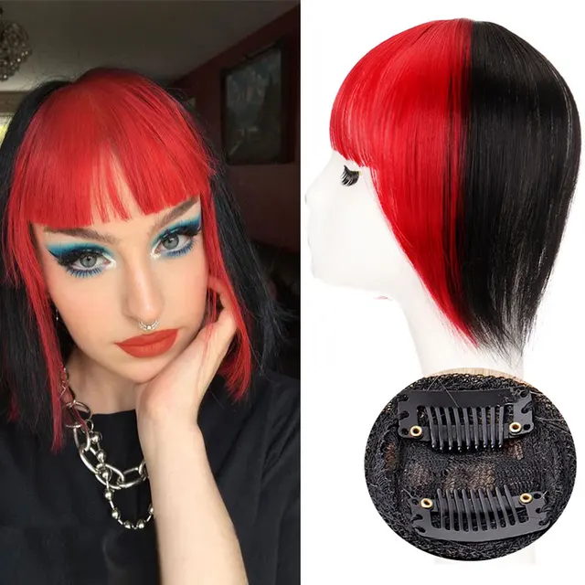 TALANG Neat Front Fringe Clip In  Hair Bangs  Hair Extensions Sweeping Side Blunt Bang Natural Black Brown Hairpieces 1