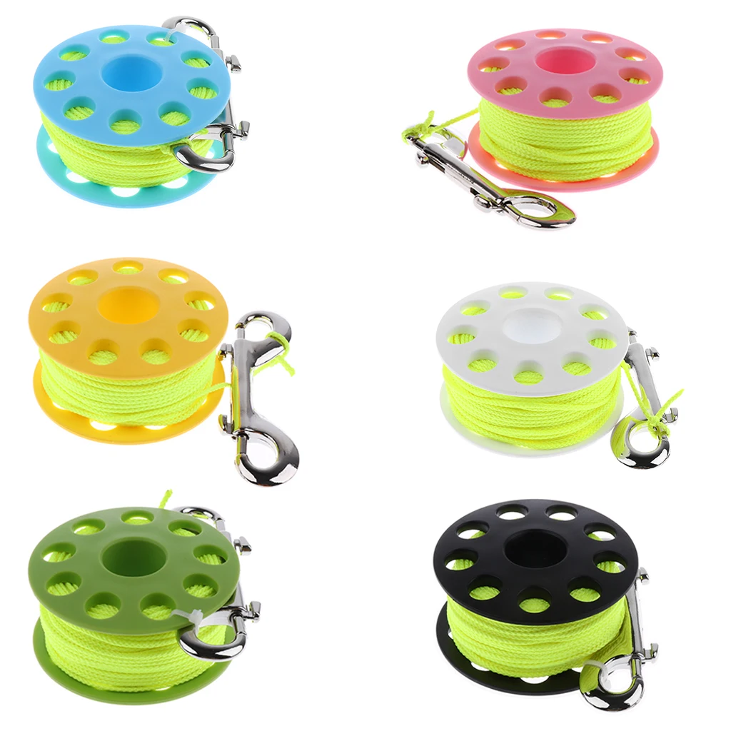 Underwater Sport Scuba Diving Finger Spool Cave Wreck Reel w/ 30m Yellow Line & Double End Snap Clip Safety Gear Equipment 