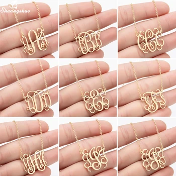 

Shuangshuo Retro Origami Monogram Necklace for Women Stainless Steel Letter Necklaces Custom Old English A-Z Birthday Gift