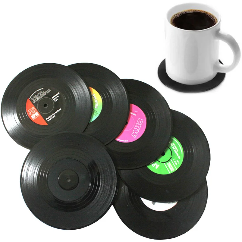 

Retro Vinyl Environmental Plastic Record Table Placemats Simple and Creative Mug Coaster Heat-resistant Cup Coasters