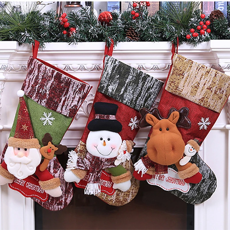 Christmas Kids Candy Bag Santa Claus Sock Gift Christmas Stockings Hanging Ornaments Gift Holders Xmas Tree Decorations