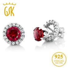GemStoneKing 2,00 карат, Круглые, 6 мм, красные, создаваемые рубиновые серьги для женщин, твердая, 925 пробы, серебряная куртка со съемной подкладкой, серьги-гвоздики