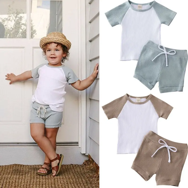 New 2PCS Toddler Kids Baby Boys Girls Short Sleeve Shirt Shorts Pants Clothes Outfit