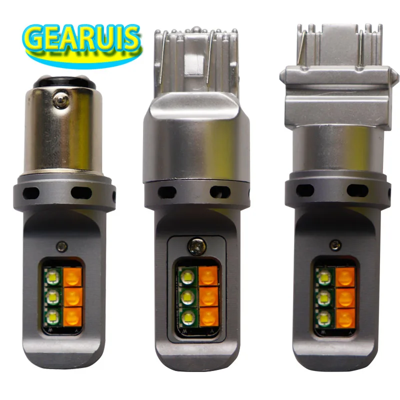 2X Switchback LED 1157 bay15d T20 7443 7444 W21/5W 3157 12 SMD 3535 Dual Color White Amber Car DRL Turn Signal Light 12V | Автомобили и