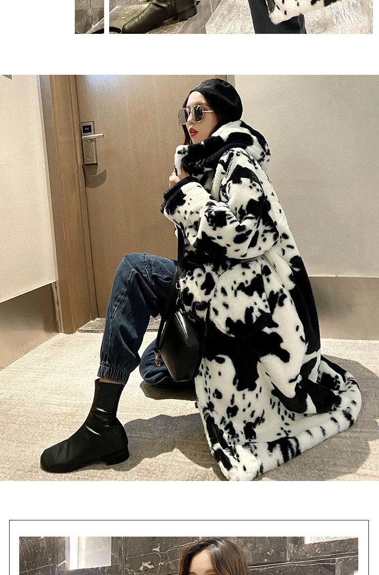 para mulheres, parka padrão vaca, jaqueta oversize, inverno, 2023