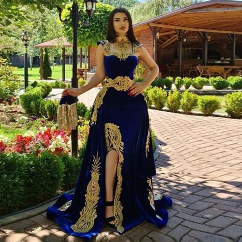 Eigtale de noche árabe con falda desmontable, caftán marroquí de sirena, vestido Formal de terciopelo para fiesta graduación, azul, dos piezas|Vestidos de noche| - AliExpress