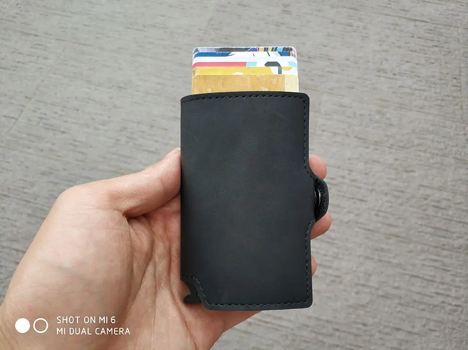 RFID Блокировка винтажный автоматический кожаный держатель для кредитных карт мужской металлический алюминиевый сплав Бизнес ID Slim тонкий кошелек