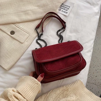 

XGVOKH Luxury Suede Flab Women handbags Thread Shoulder Crossbody Bags For Women Messenger Bag Female Purses