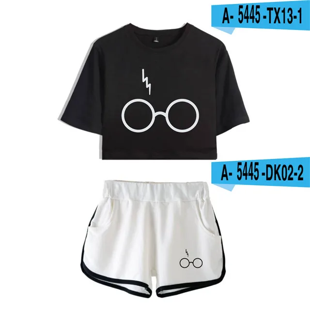 two piece sets HARRYS Glasses Printed Two Piece Set Short Sleeve Crop Top + Shorts Sweat Suits Women Tracksuit Two Piece Outfits Girl Sets ladies loungewear Women's Sets