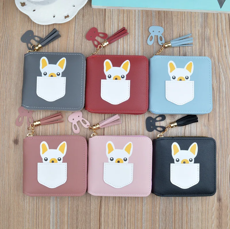 Кошелек для девушек, короткий, с рисунком милого щенка, кошелек для монет, женский, студенческий, на молнии, Квадратный, мини кошелек, Женский кошелек, тянущийся кошелек