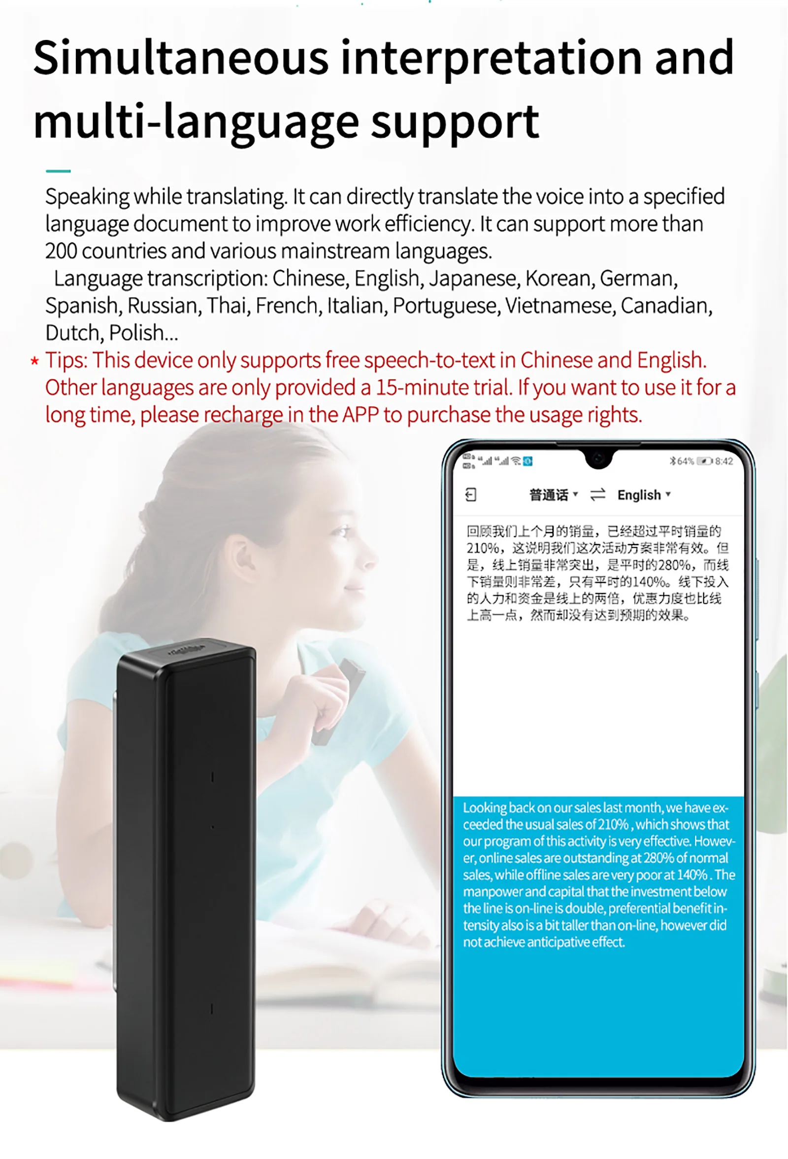 Portable Voice Audio Recorder Translator Portable Mini Real Time Multi Language Voice Voice/Text/Photo Translation Wearable