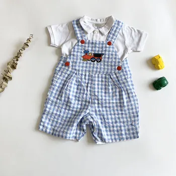 

EnkeliBB Baby Boy Summer Overall and Tshirt Sets Lovely Korean baby Plaind Jumpsuit Sets Infant Boy Summer Clothes