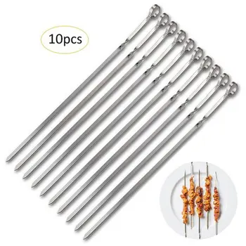 

10pcs meat goose Round Roast Skewers Stick Stainless Steel BBQ Needle Barbeque Skewers Kitchen Utensils Outdoor Camping Picnic