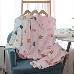Japanese Style New Spring and Autumn Ladies Pajamas Suit 100% Cotton Gauze Long-sleeved Trousers Cartoon Home Service Suit Women