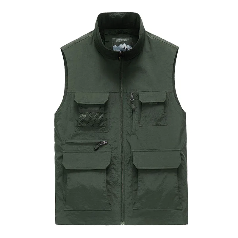Большой размер открытый сетки мульти карман жилет для мужчин водонепроницаемый фотографии без рукавов куртка репортёра жилет M-5XL размера плюс 6XL7XL - Color: Army Green Vest