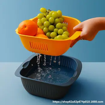 

Pots Vegetables Fruit Drain Washing Double Color Household Hollow out Basket Multi-functional Double Layer Dish Wash Set Kitchen