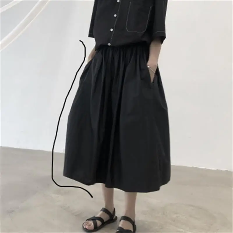 Women's Half Skirt Spring And Autumn New Solid Color Elastic Waist Design Simple Pocket Version A Women's Half Skirt Loose Skirt trendy new pin buckle belt leather men s luxury brand design korean version personalized versatile youth cowhide belt a2898