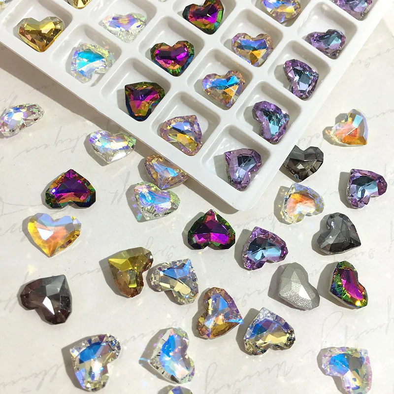 

New 50Pcs K9 Nail Art Love Diamond Jewelry Pointed Bottom Shaped Gems Big Peach Heart Shap Diamond Nails Decorations Jewelry