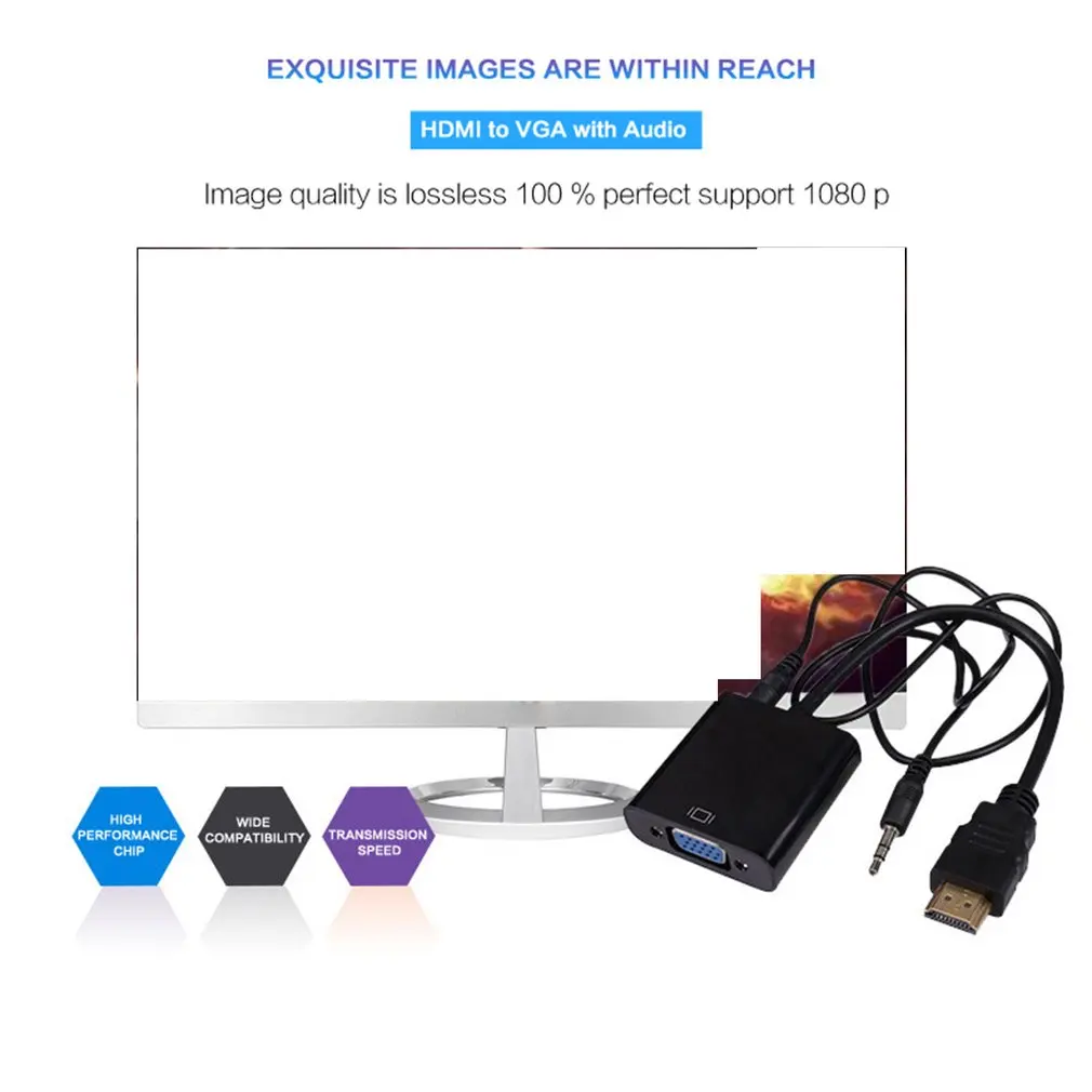 Цифровой адаптер HDMI VGA цифровой аналоговый конвертер кабель|Кабели HDMI| |